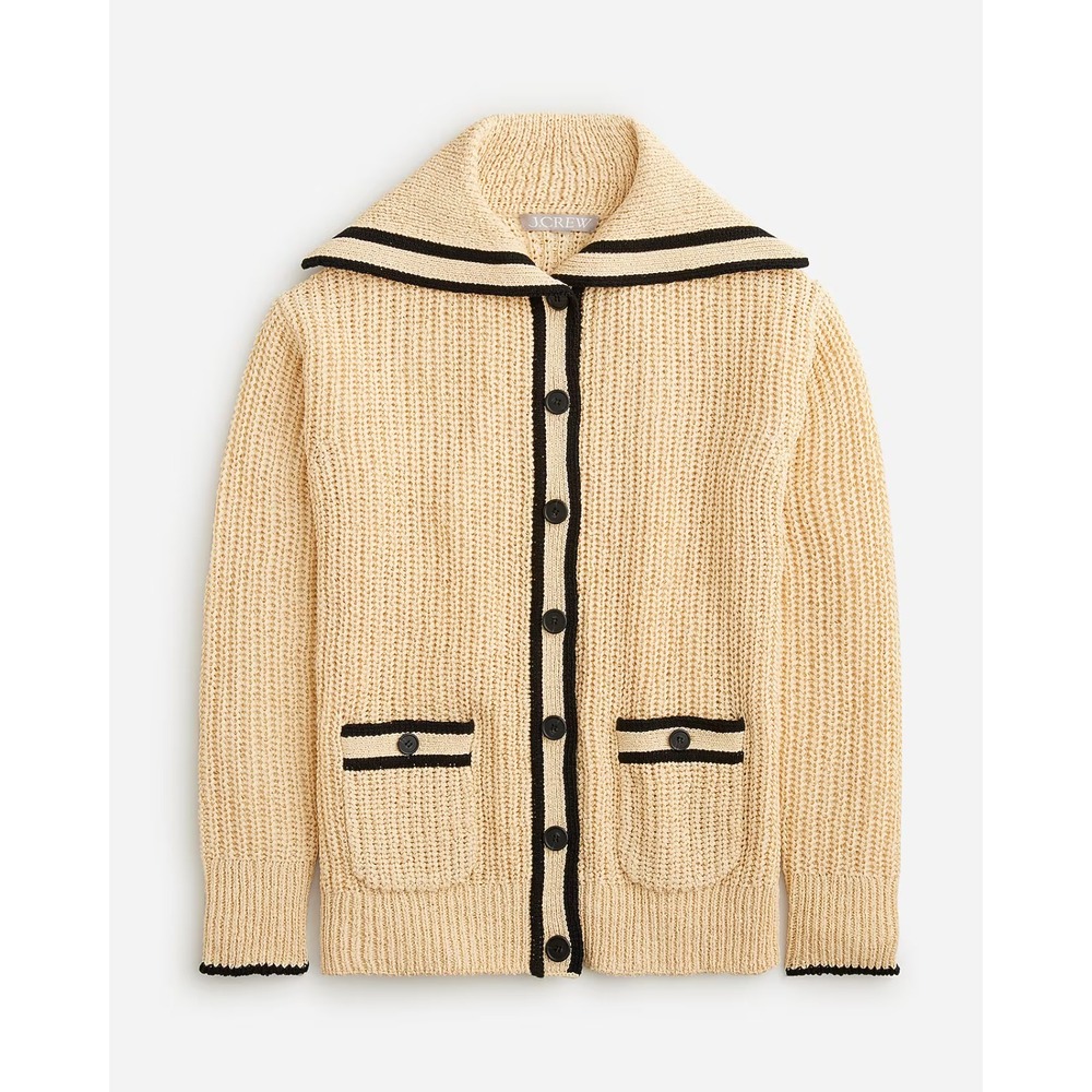 J. Crew Textured Sailor Cardigan Womens Small Beige Black BZ484 Nautical Preppy